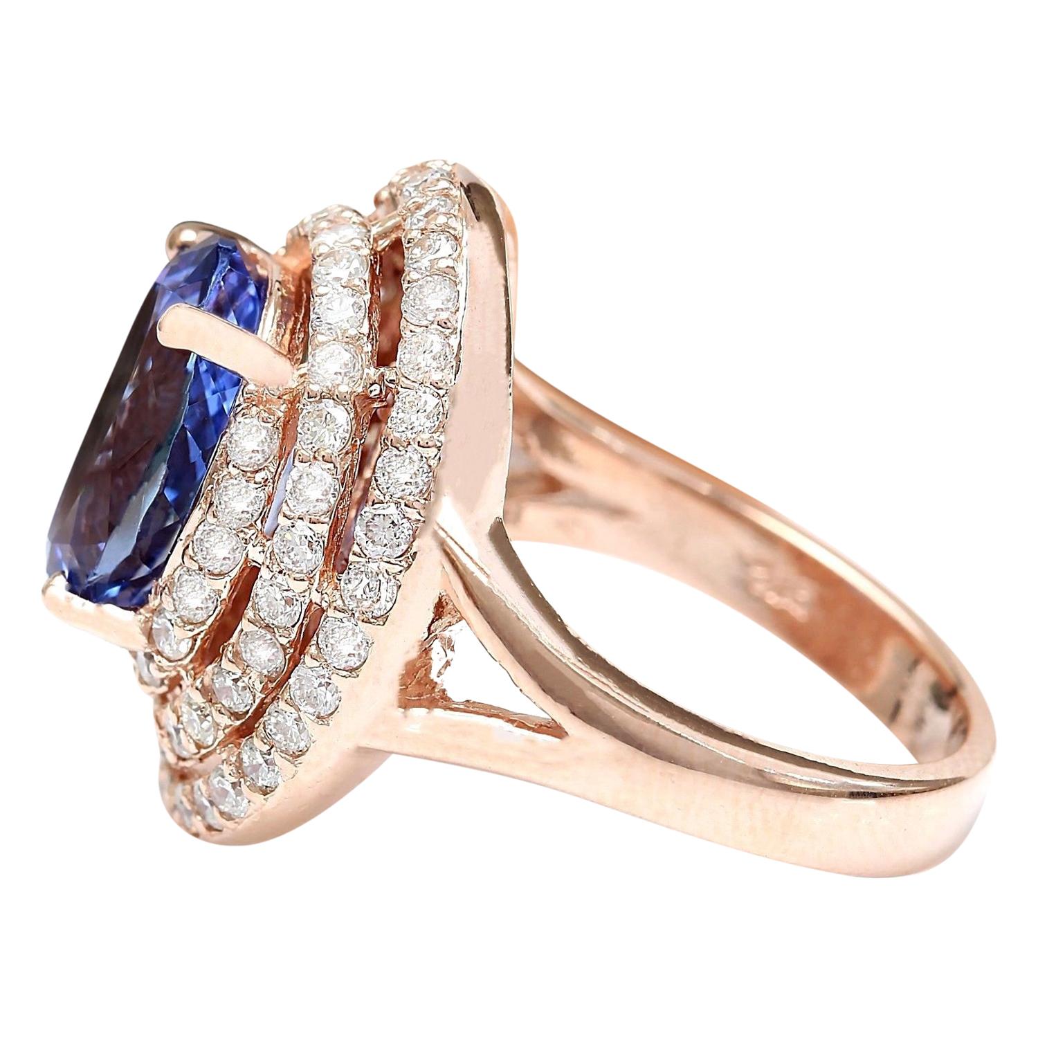 Modern Exquisite Natural Tanzanite Diamond Ring In 14 Karat Solid Rose Gold  For Sale
