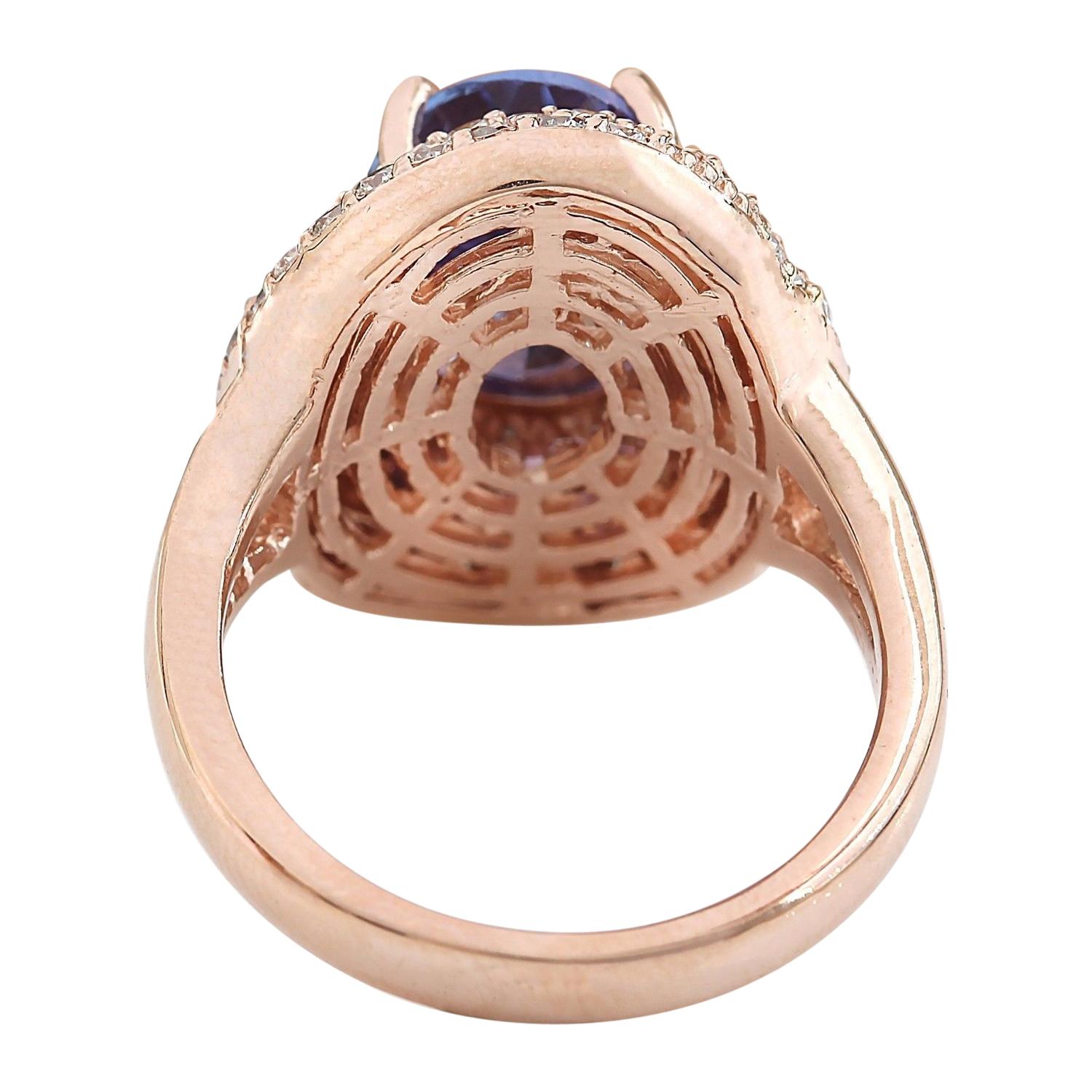 Oval Cut Exquisite Natural Tanzanite Diamond Ring In 14 Karat Solid Rose Gold  For Sale