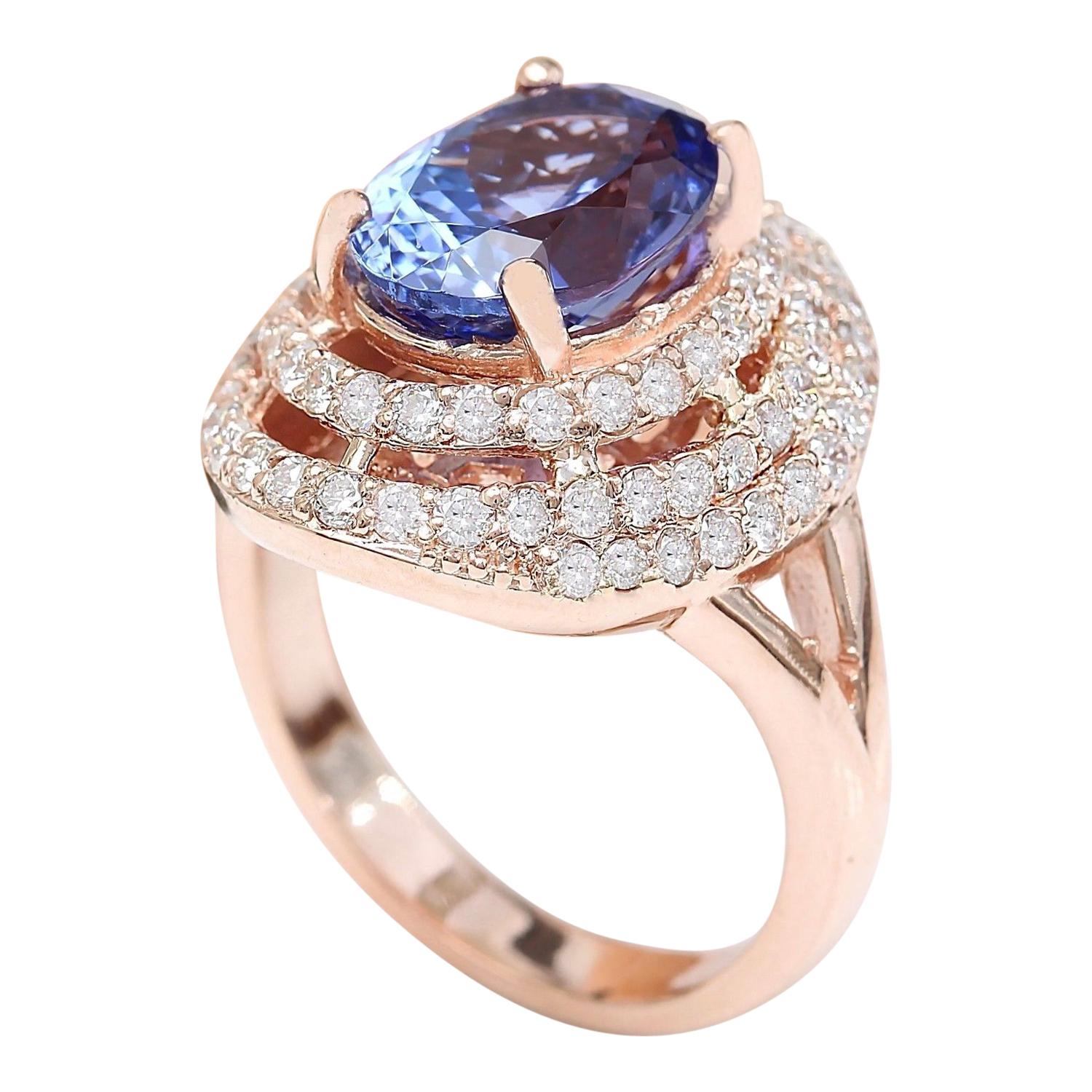 Women's Natural Tanzanite Diamond Ring In 14 Karat Solid Rose Gold  For Sale