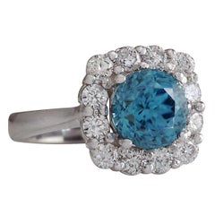 Natural Zircon 14 Karat White Gold Diamond Ring