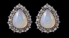 5.33 Carat Opal and Diamond Cluster Stud Earrings in Art-Deco Style