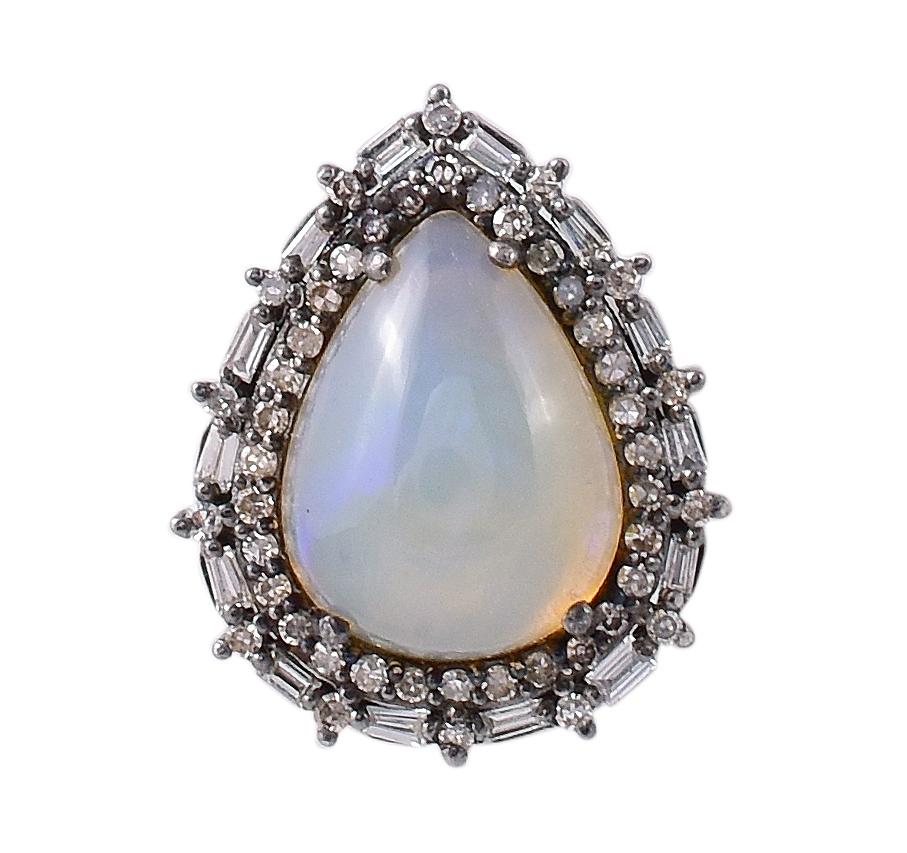 Women's 5.33 Carat Opal and Diamond Cluster Stud Earrings in Art-Deco Style For Sale