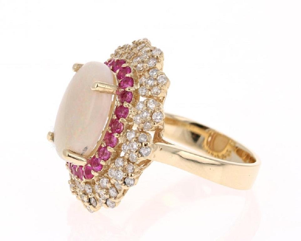 Contemporary Opal Pink Sapphire and Diamond Yellow Gold Cocktail Ring