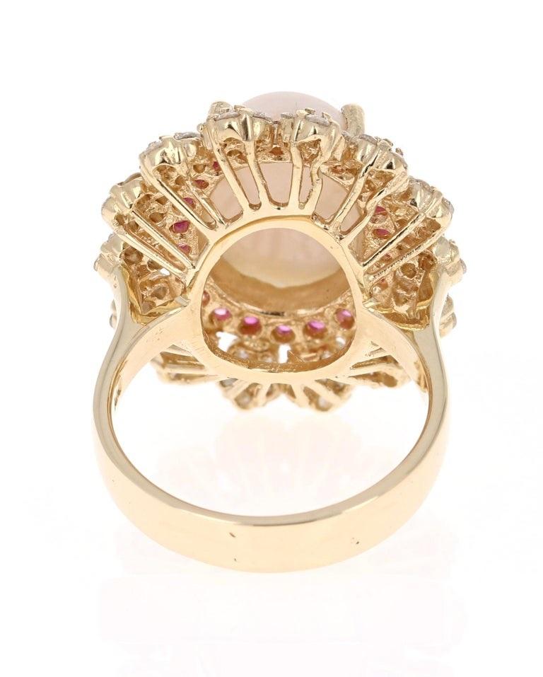 Oval Cut Opal Pink Sapphire and Diamond Yellow Gold Cocktail Ring
