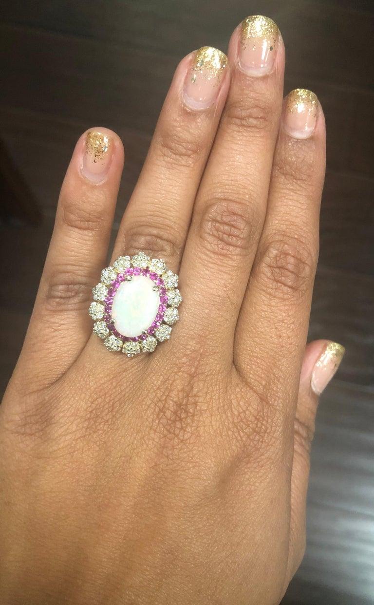 Opal Pink Sapphire and Diamond Yellow Gold Cocktail Ring In New Condition In Los Angeles, CA