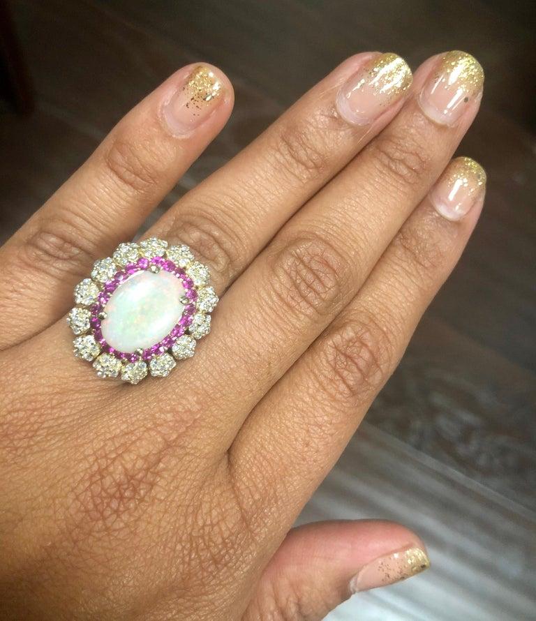 Women's Opal Pink Sapphire and Diamond Yellow Gold Cocktail Ring