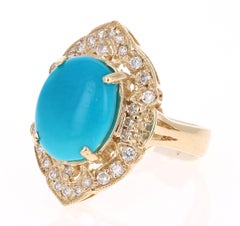 5.33 Carat Turquoise Diamond Yellow Gold Art Deco Style Ring