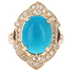 5.33 Carat Turquoise Diamond Yellow Gold Art Deco Style Ring