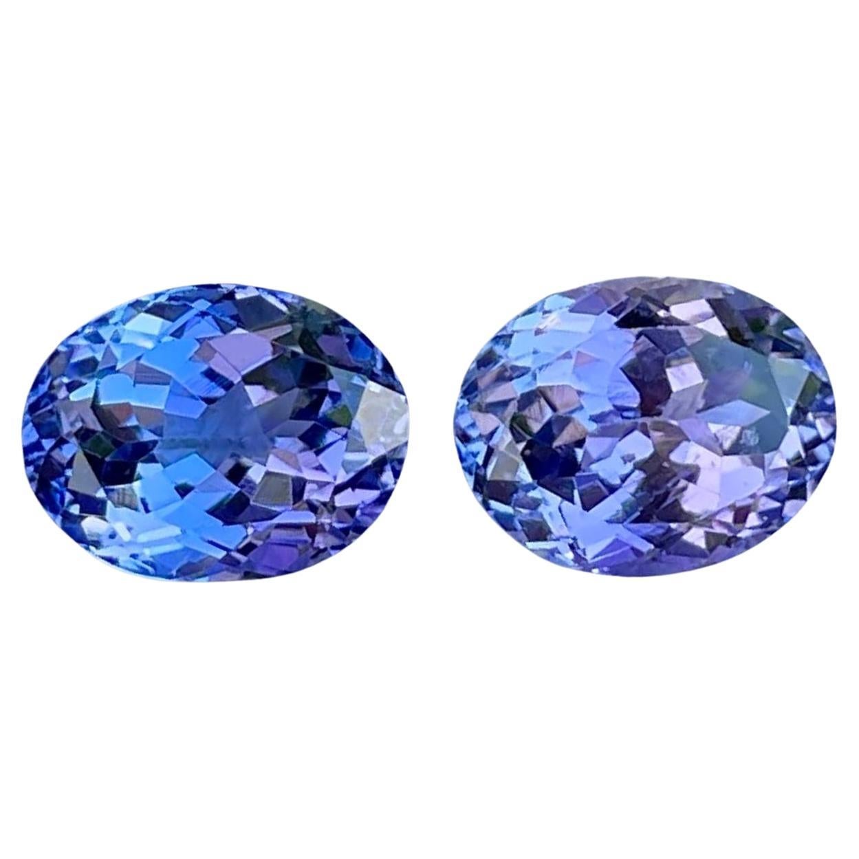5.33 carats Blue Tanzanite Stone Pair Oval Shaped Tanzanian Gemstone