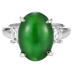 5.336 Karat natürlicher Ring aus Platin mit drei Steinen, Art A Jade und Diamant
