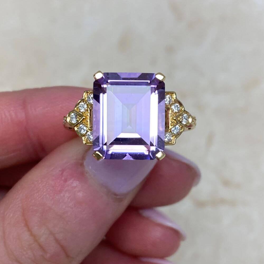 5.33ct Emerald Cut Amethyst Cocktail Ring, 18k Yellow Gold For Sale 5