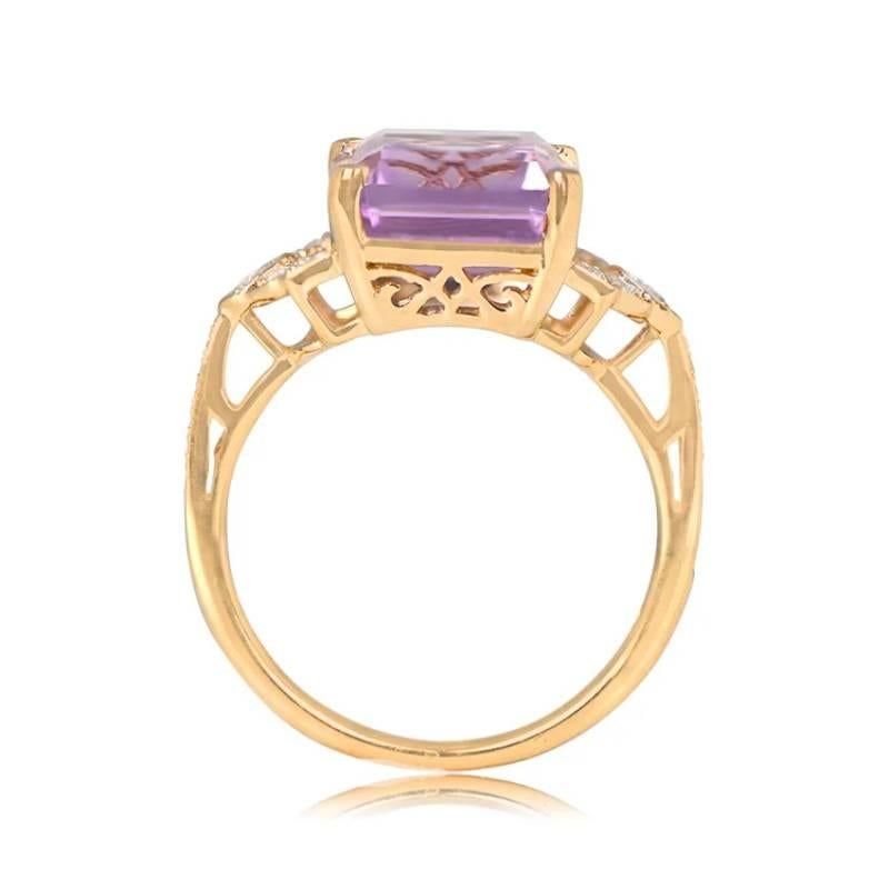 Art Deco 5.33ct Emerald Cut Amethyst Cocktail Ring, 18k Yellow Gold For Sale