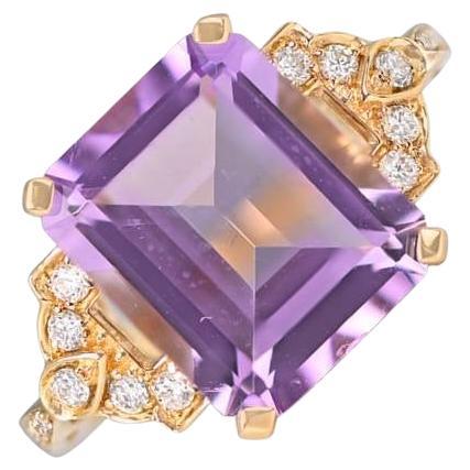 5.33ct Emerald Cut Amethyst Cocktail Ring, 18k Yellow Gold For Sale