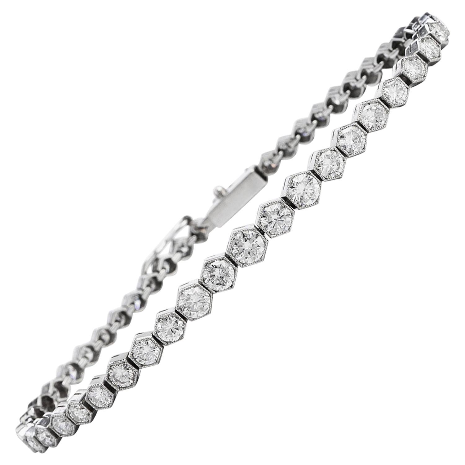 5.34 Carat Diamond Platinum Hexagon Line Tennis Bracelet