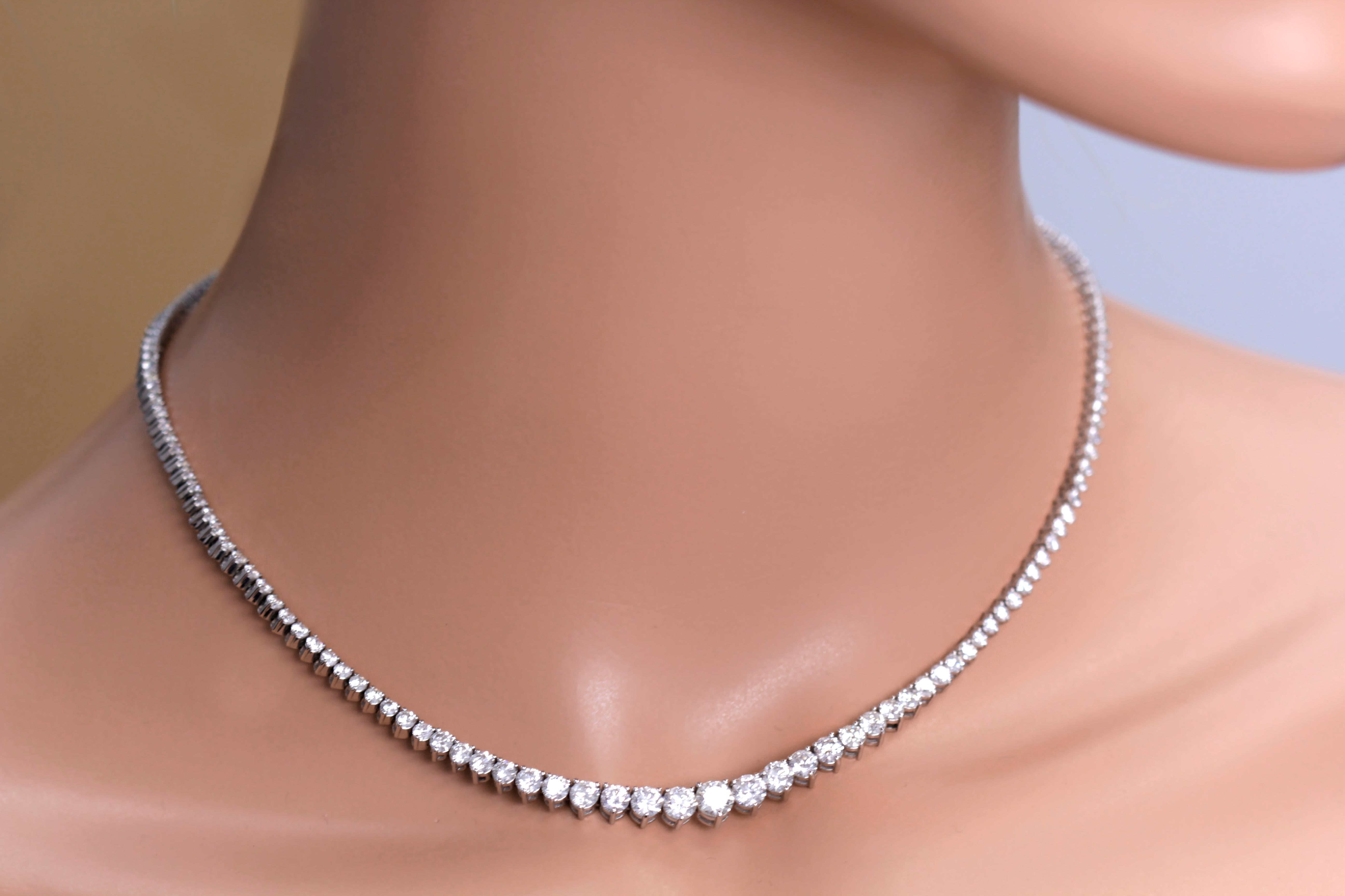 Round Cut 5.34 Carat Graduated Round Diamond Necklace in 14k White Gold ref103 For Sale