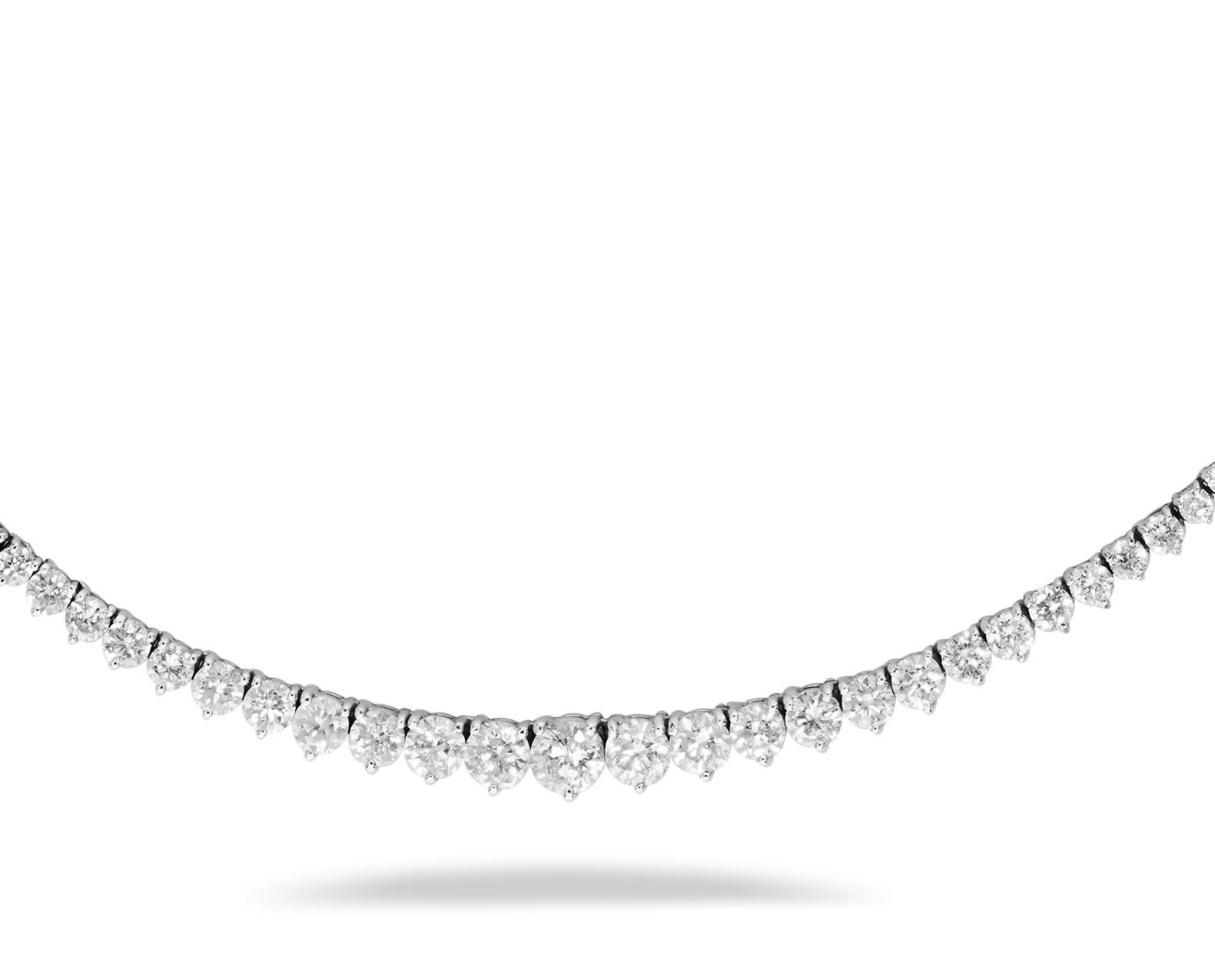 5.34 Carat Graduated Round Diamond Necklace in 14k White Gold ref103 In New Condition For Sale In New York, NY