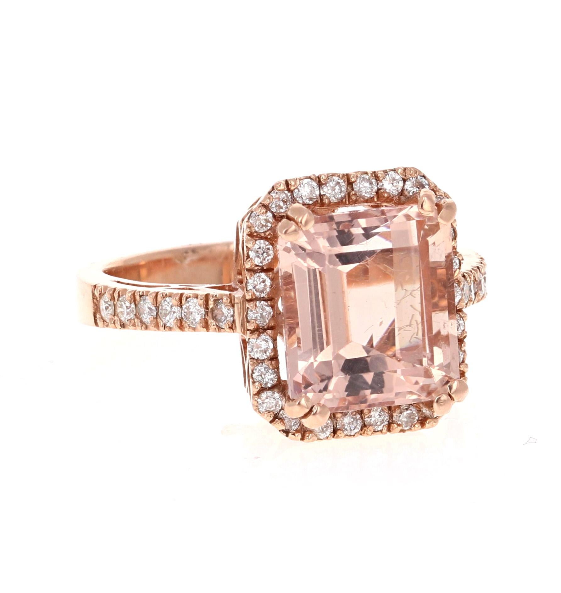 5.34 Carat Morganite Diamond Rose Gold Engagement Ring
A gorgeous ring that can easily be transformed into an engagement ring for that special someone!  

It has a stunning 4.92 Carat Emerald cut Morganite set in the center of the ring and has a