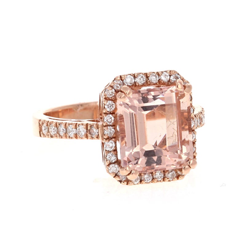 5.34 Carat Morganite Diamond Rose Gold Engagement Ring
A gorgeous ring that can easily be transformed into an engagement ring for that special someone!  

It has a stunning 4.92 Carat Emerald cut Morganite set in the center of the ring and has a