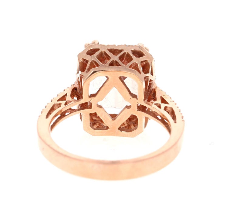 Emerald Cut Morganite Diamond Rose Gold Engagement Ring For Sale
