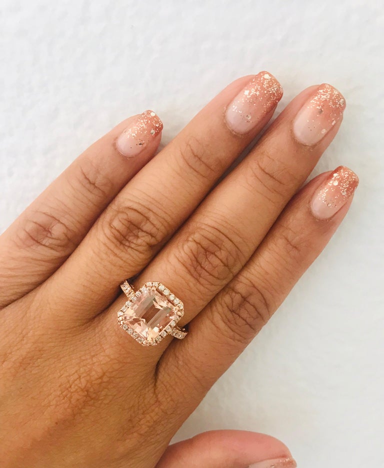 Women's Morganite Diamond Rose Gold Engagement Ring For Sale
