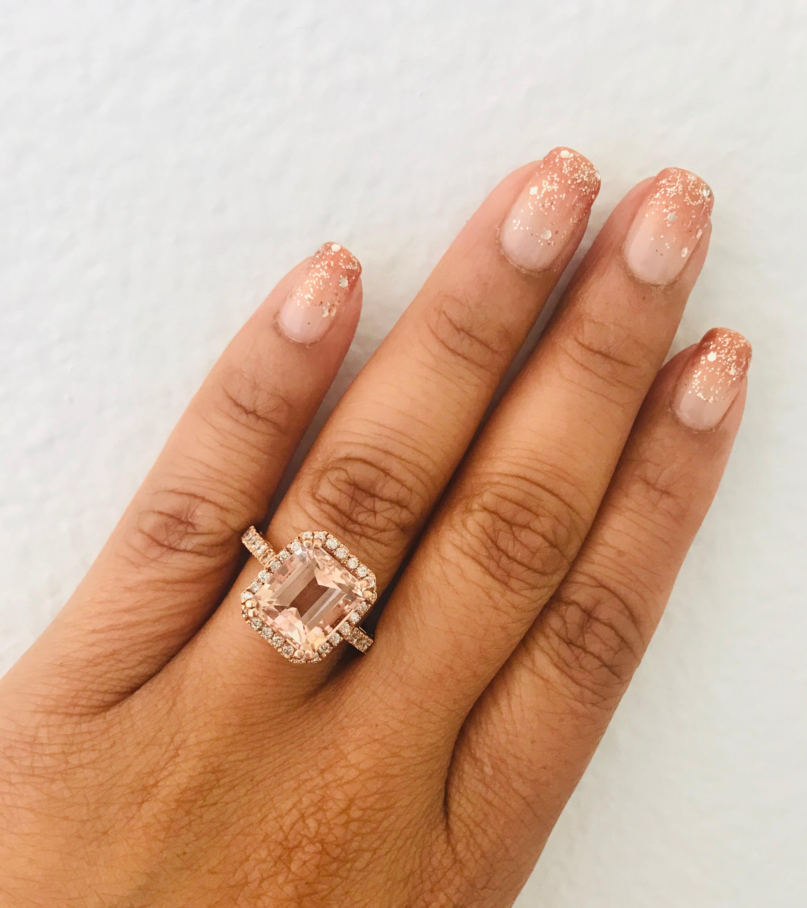 Emerald Cut Morganite Diamond Rose Gold Engagement Ring