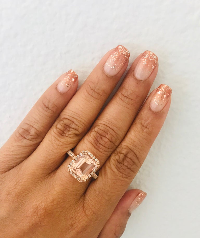 Morganite Diamond Rose Gold Engagement Ring For Sale 2