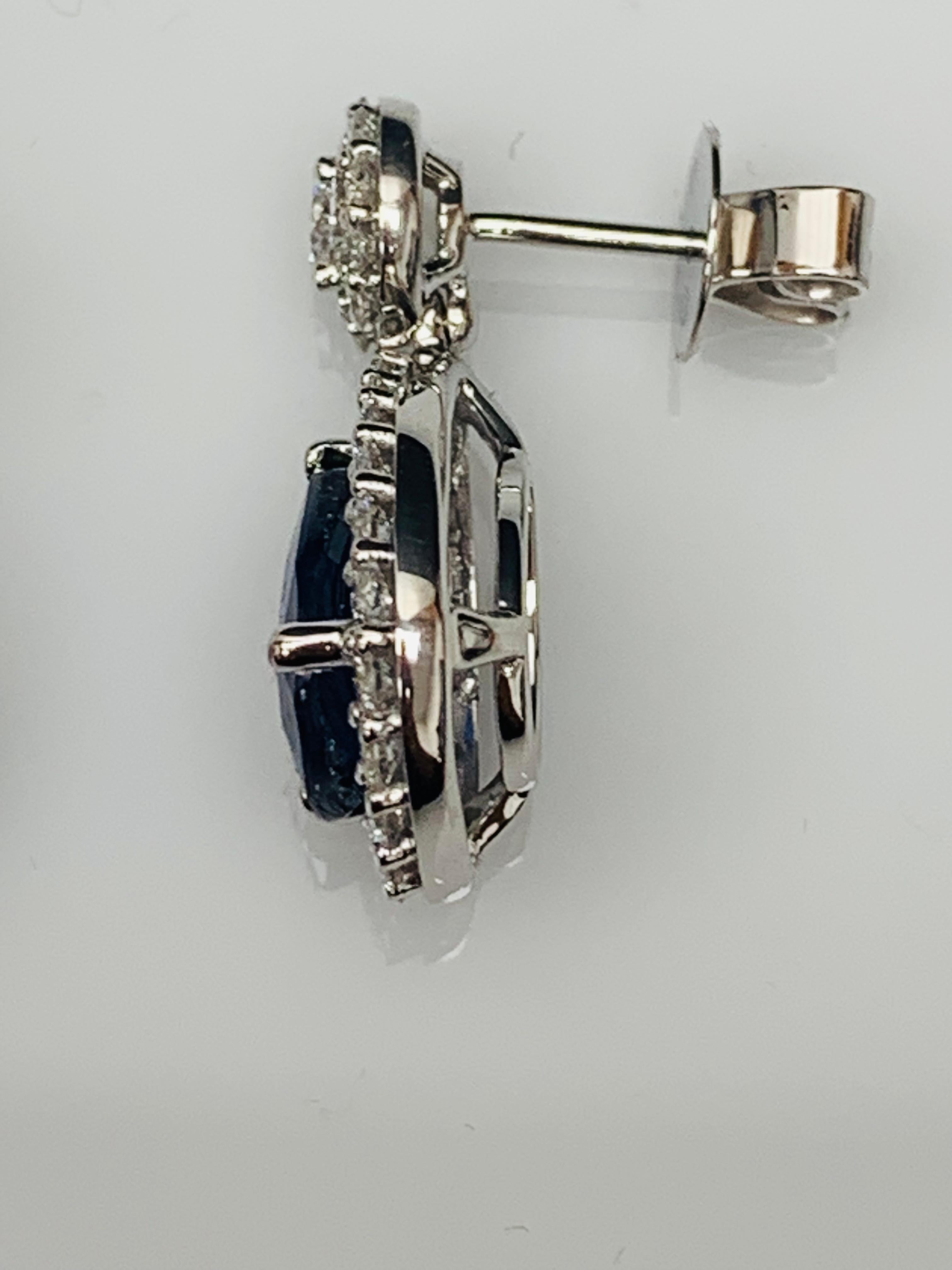 5.34 Carat of Pear Shape Blue Sapphire Diamond Drop Earrings in 18K White Gold For Sale 3
