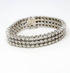 5.34 Carat Round Brilliant Diamond Three-Row Tennis Bracelet 14 Karat White Gold
