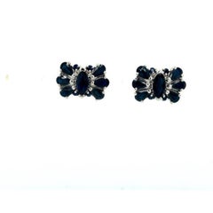 Flawless Deep Blue Sapphire Flower Earrings in Sterling Silver for Her