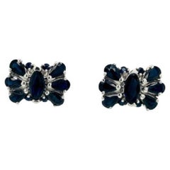 Flawless Deep Blue Sapphire Flower Earrings in Sterling Silver for Her