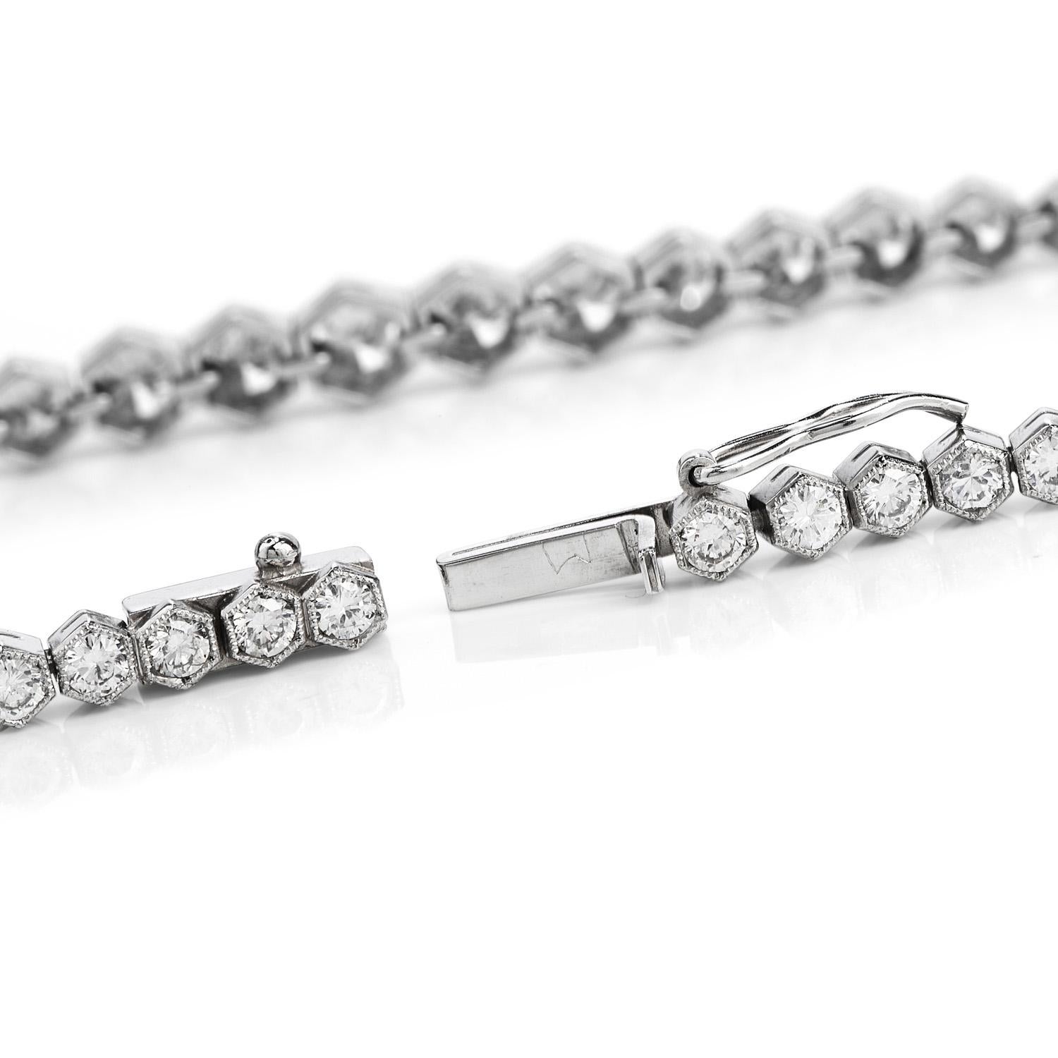 Art Deco 5.34 Carat Diamond Platinum Hexagon Line Tennis Bracelet