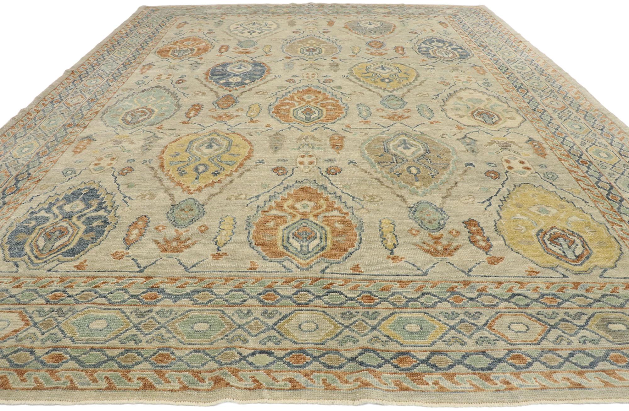 Wool New Contemporary Turkish Oushak Rug with Modern Transitional Style For Sale