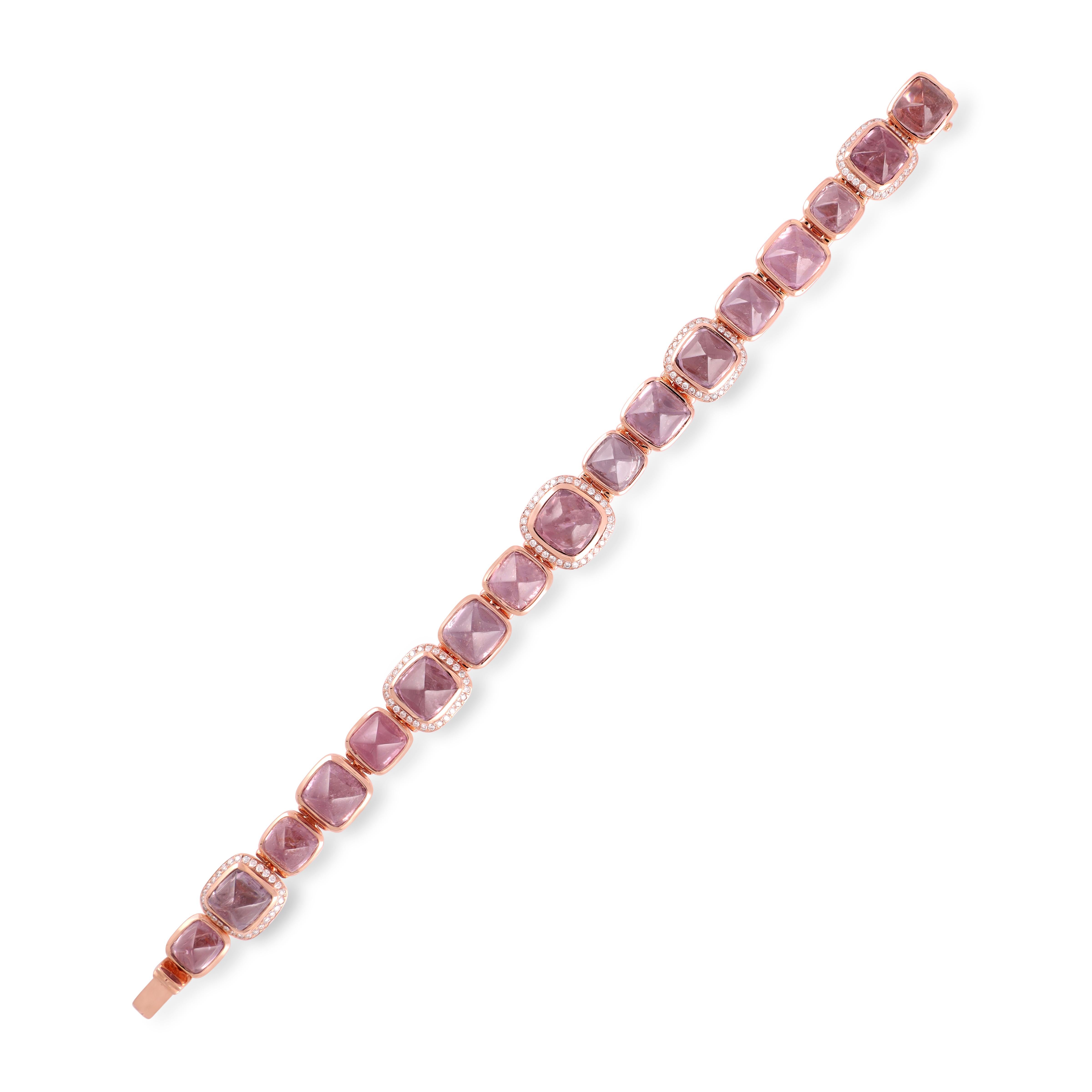 Modernist 53.42 Carat Natural Burma Spinel Colse setting Bracelet in 18k Rose Gold For Sale