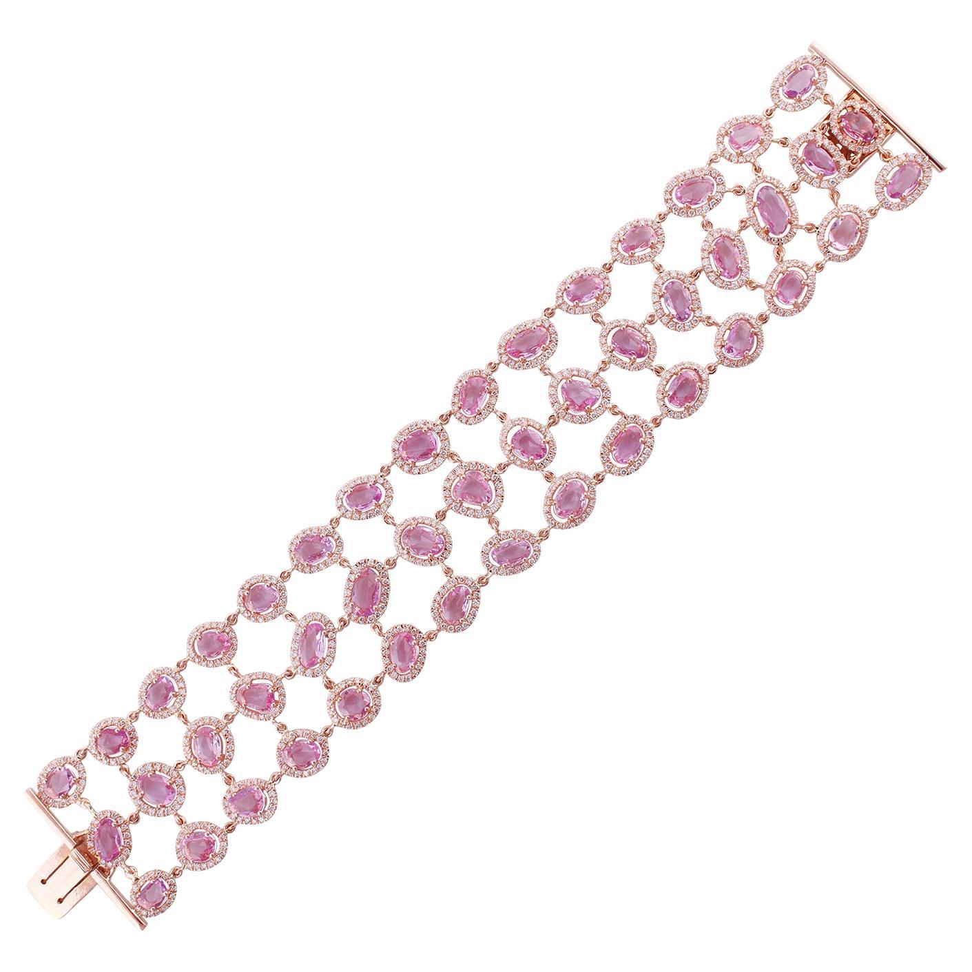 Pink Sapphire & Diamond  Bracelet in 18 Karat Gold For Sale