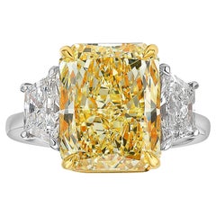 Used 5.34ct Fancy Light Yellow Radiant Diamond Three Stone Ring