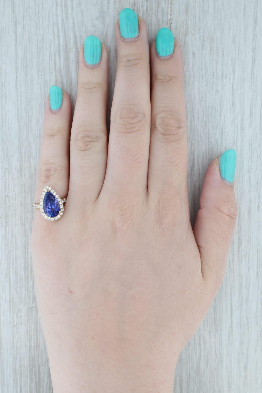 5.34ctw Pear Tanzanite Diamond Halo Ring 14k Gold Size 6.5 Teardrop Engagement en vente 5