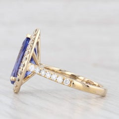5.34ctw Pear Tanzanite Diamond Halo Ring 14k Gold Size 6.5 Teardrop Engagement