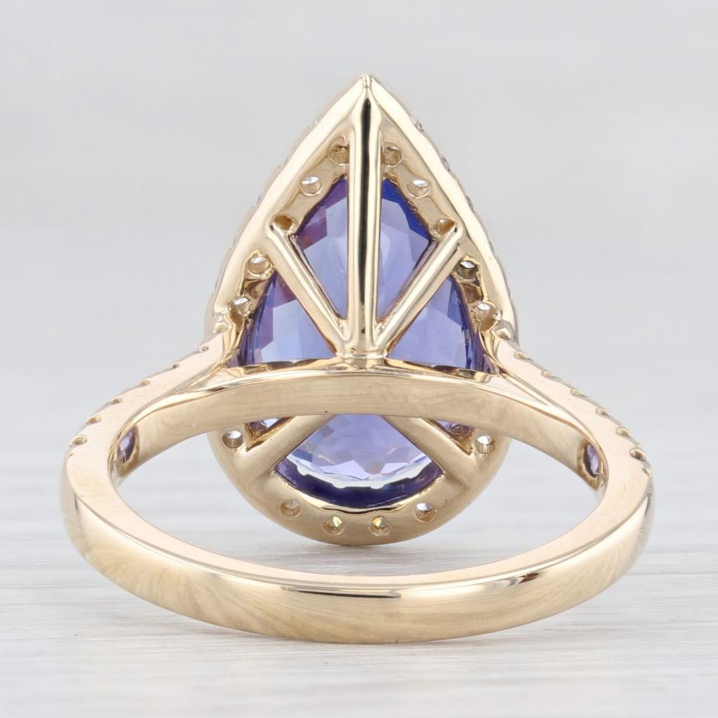 Taille poire 5.34ctw Pear Tanzanite Diamond Halo Ring 14k Gold Size 6.5 Teardrop Engagement en vente