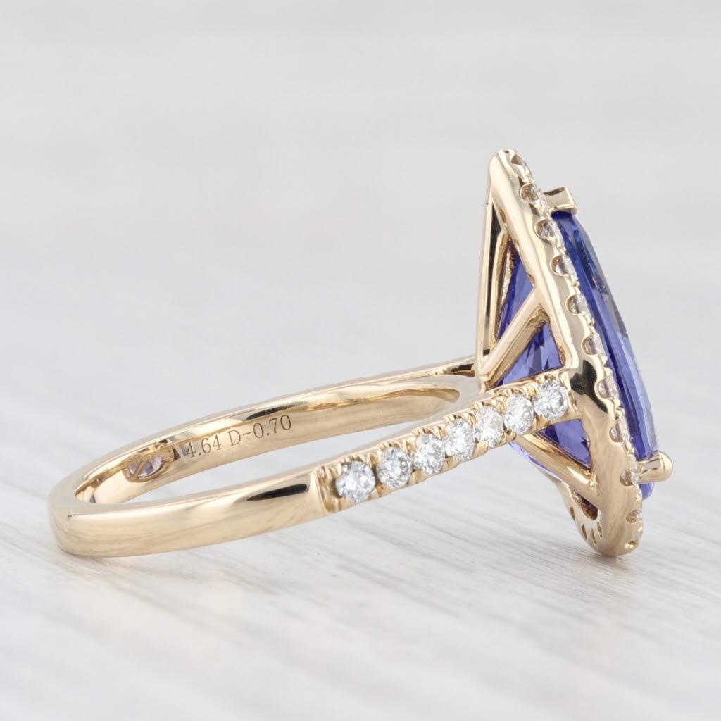 5.34ctw Pear Tanzanite Diamond Halo Ring 14k Gold Size 6.5 Teardrop Engagement Unisexe en vente