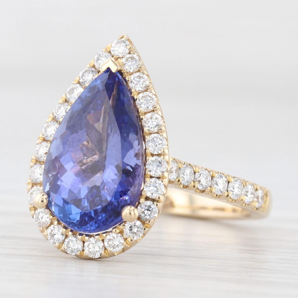 5.34ctw Pear Tanzanite Diamond Halo Ring 14k Gold Size 6.5 Teardrop Engagement en vente 1