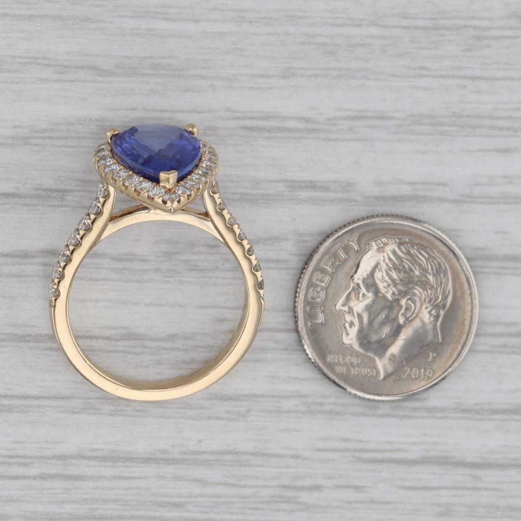 5.34ctw Pear Tanzanite Diamond Halo Ring 14k Gold Size 6.5 Teardrop Engagement en vente 3