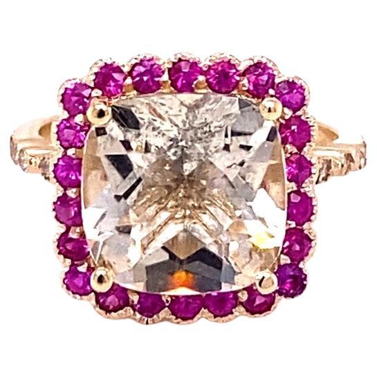 5.35 Carat Citrine Sapphire Diamond Yellow Gold Engagement Ring For Sale