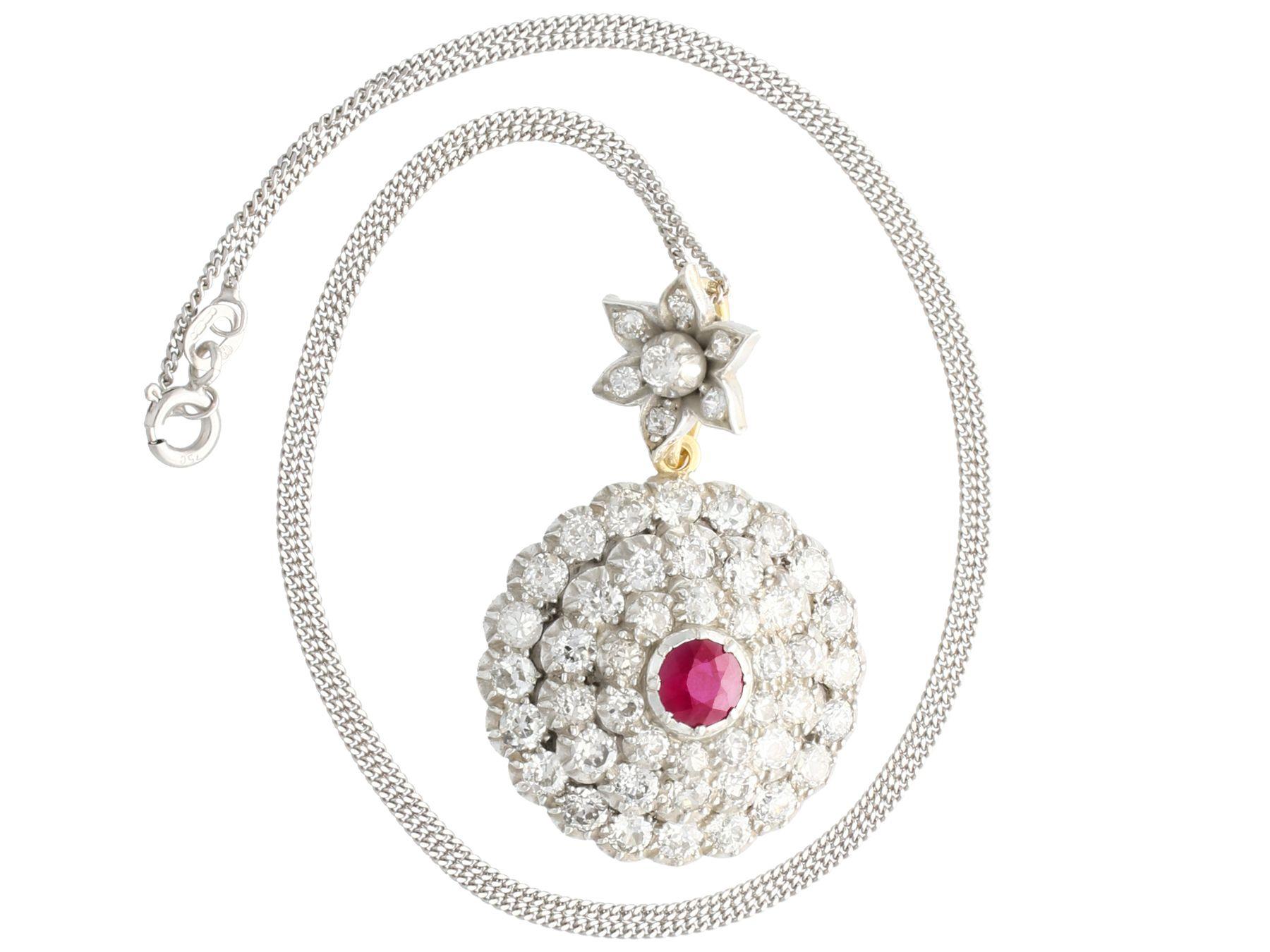 A stunning, fine and impressive antique 5.35 carat diamond and 1.04 carat ruby, 15 karat yellow gold and silver set pendant ; part of our diverse antique jewelry collections.

This stunning, fine and impressive Victorian ruby pendant with diamonds