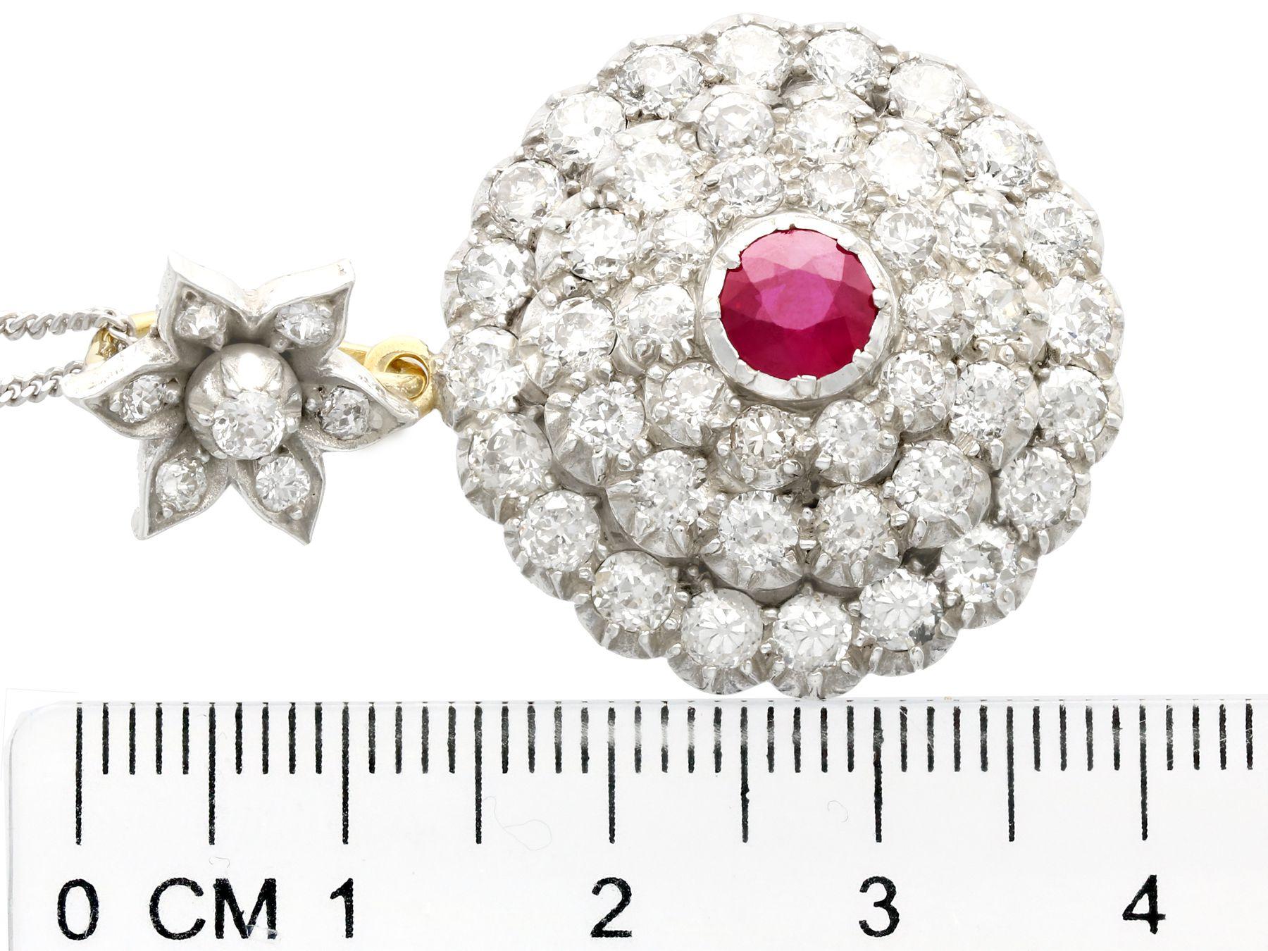 Antique 5.35 Carat Diamond and 1.04 Carat Ruby Yellow Gold Pendant, Circa 1890 1