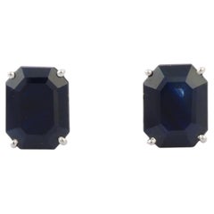 Octagon Cut 5.35 Carat Natural Blue Sapphire Stud Earrings in 18K White Gold