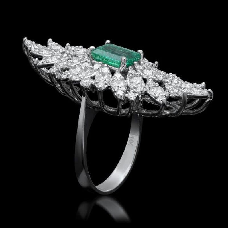 5.35 Carat Natural Emerald & Diamond 14k Solid White Gold Ring In New Condition For Sale In Los Angeles, CA