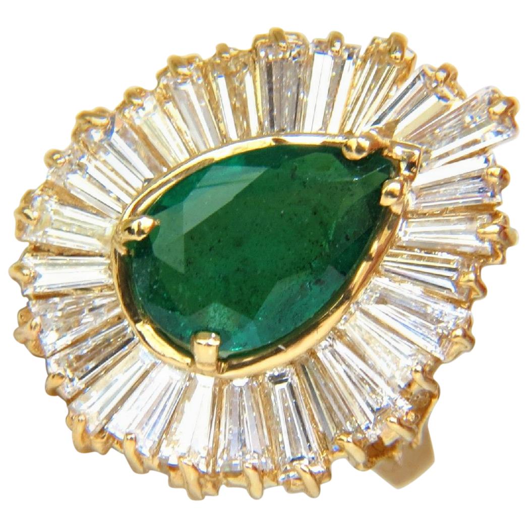 5.35 Carat Natural Emerald Diamond Ring Ballerina Cocktail Cluster 18 ...