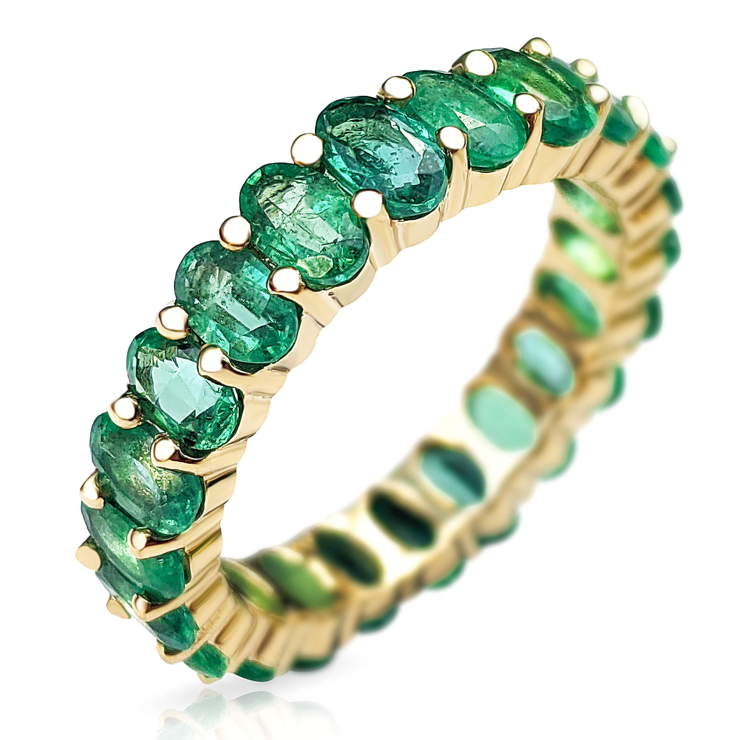 Art Deco $1 NO RESERVE! -  5.35cttw Emeralds Eternity Band - 14K Yellow Gold Ring