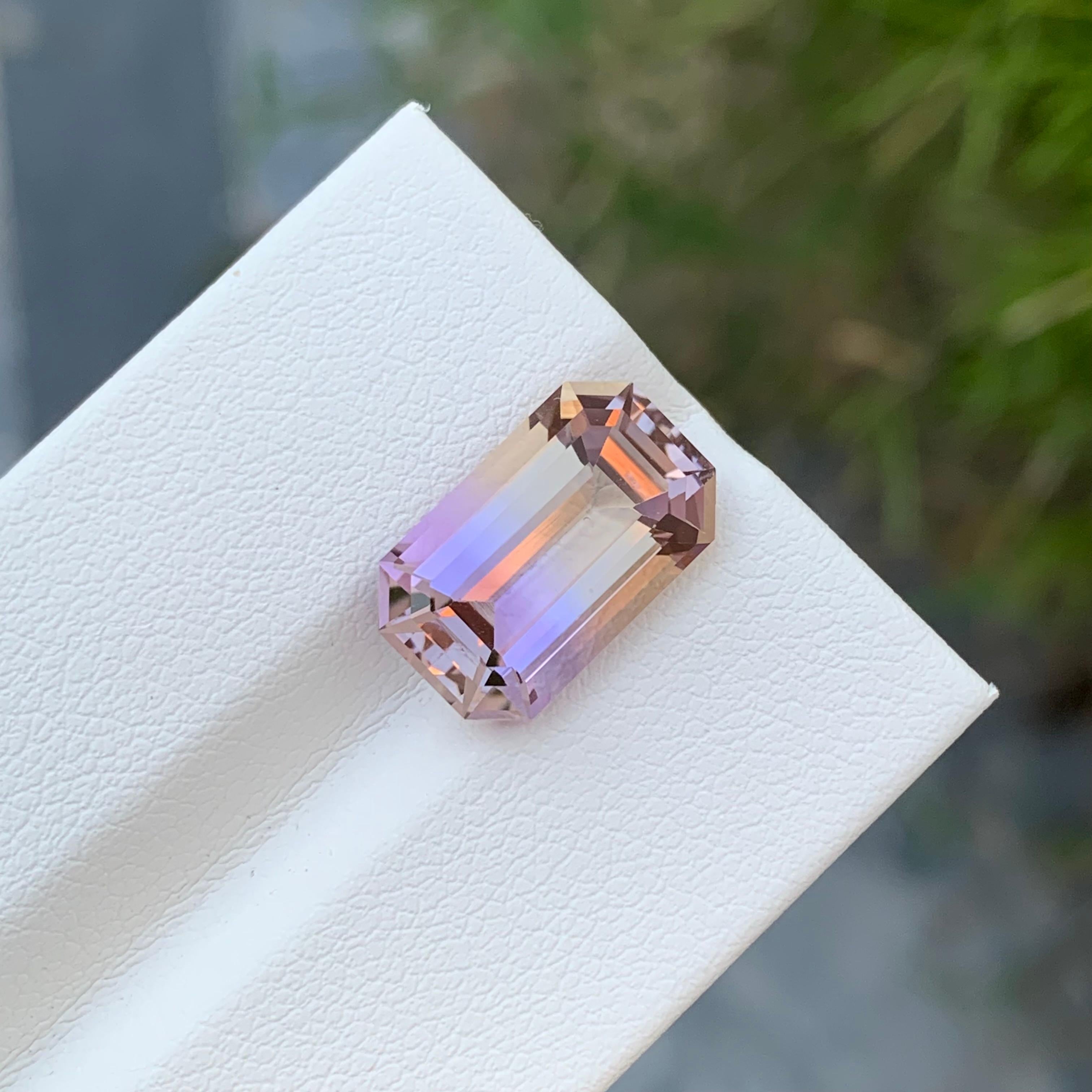 Loose Ametrine
Weight: 5.35 Carats
Dimension: 14.1 x 8.6 x 6.3 Mm
Origin: Brazil
Shape : Octagon 
Treatment: Non
Certificate: On Demand


Ametrine, a captivating and unique gemstone, seamlessly blends the enchanting colors of amethyst and citrine