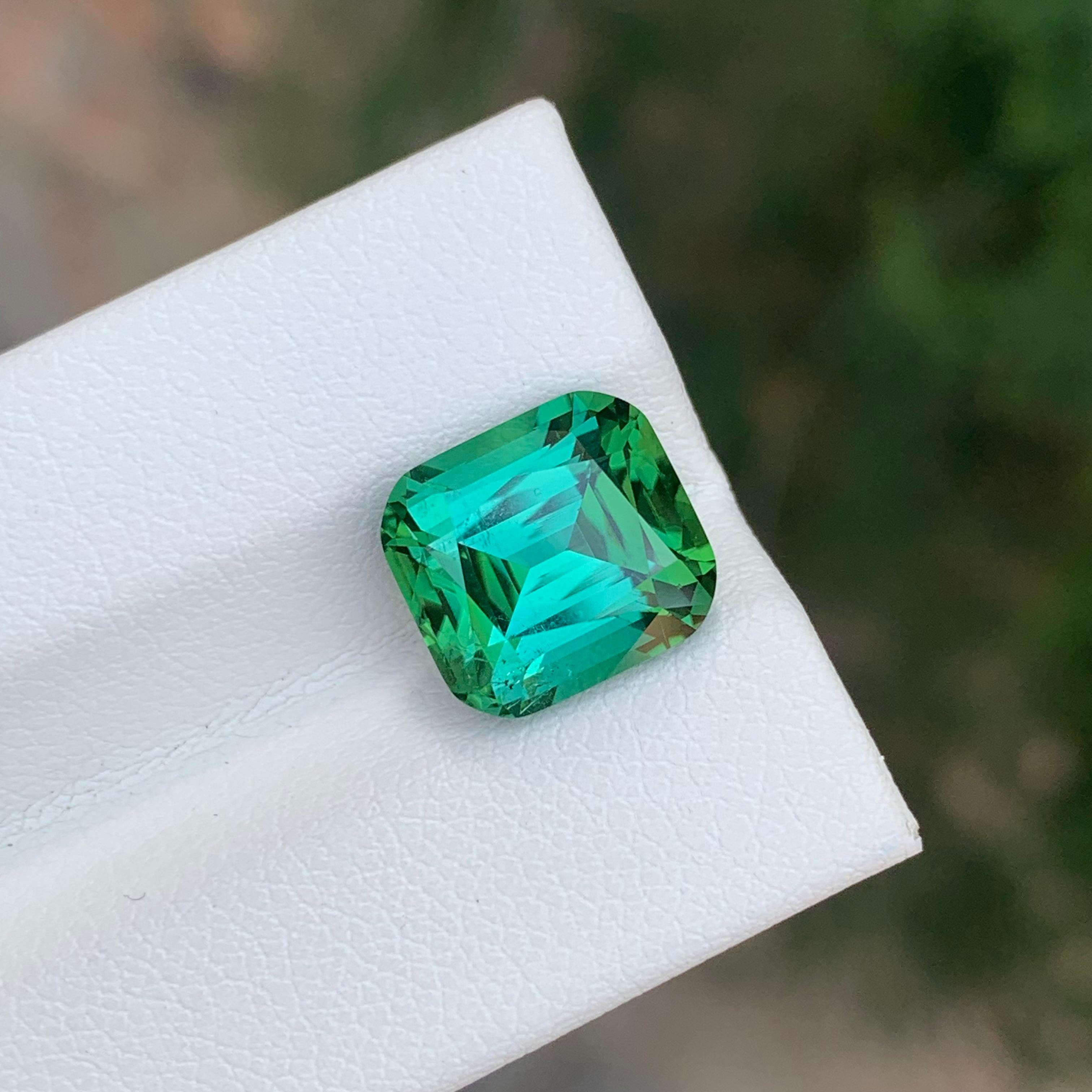 Arts and Crafts 5.35 Carat Natural Loose Green Tourmaline Cushion Shape Gemstone (Tourmaline verte en forme de coussin) en vente